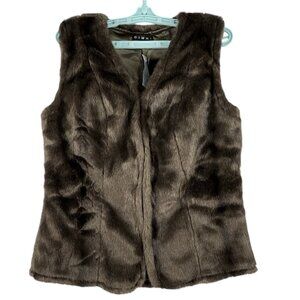 NWT DIMRI Women's Brown Faux Fur Vest Jacket Size Large Full Lined Hook Closure